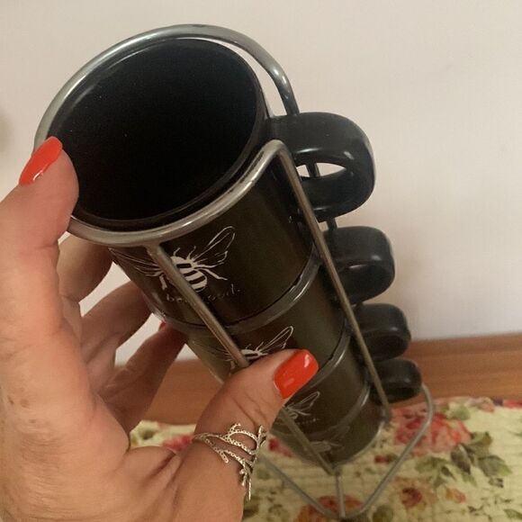 Tower of Ceramic Espresso Cups Set of 4 Bee Kind Bee Good - Picture 10 of 11